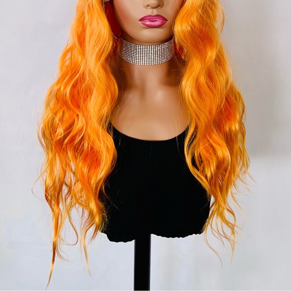 24” Beautiful Orange 13x2.5 Lace Front Premium Fiber Wig for Cosplay/Halloween… - Picture 2 of 15